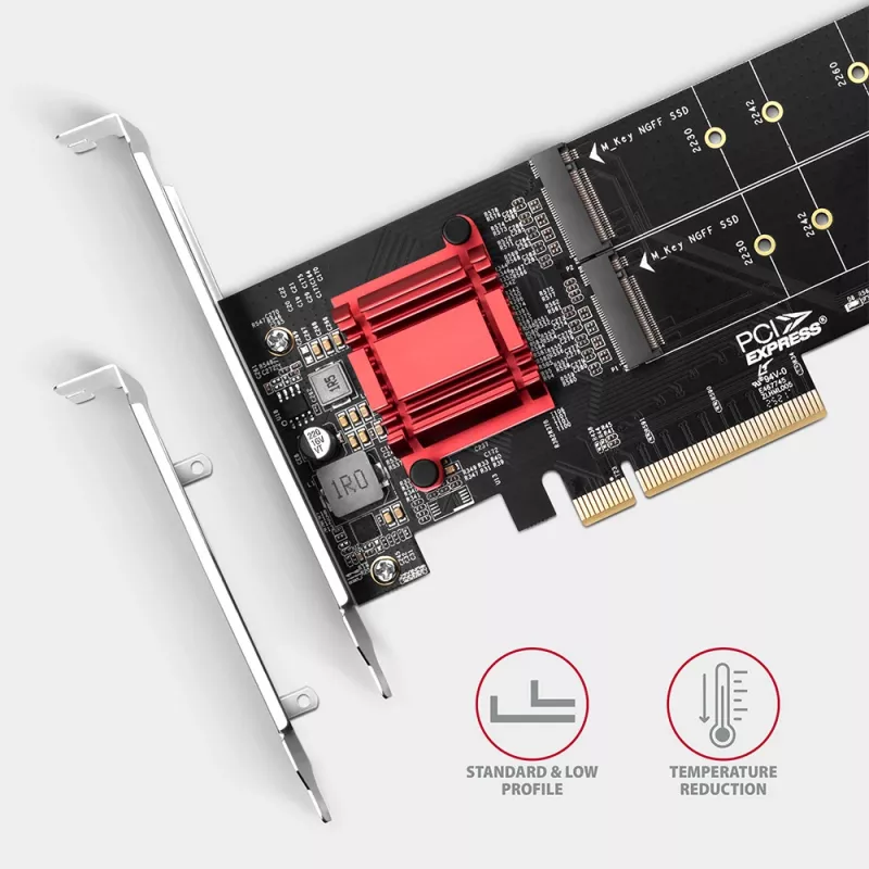 Axagon PCEM2-ND PCIe x8 - duálny M.2 NVMe M-Key slot adaptér, RAID, Dataswitch, so SP & LP