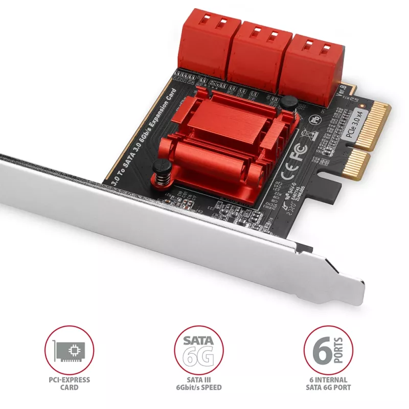 Rozhranie karta AXAGON PCES-SA6 — PCIe na SATA (ASM1166), 6 Gbit/s, full-height/low-profile, interná