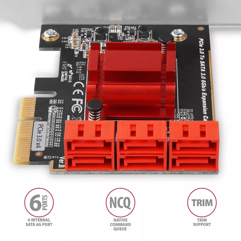 Rozhranie karta AXAGON PCES-SA6 — PCIe na SATA (ASM1166), 6 Gbit/s, full-height/low-profile, interná