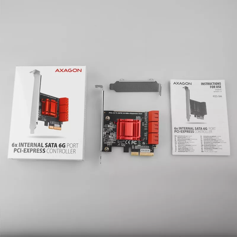 Rozhranie karta AXAGON PCES-SA6 — PCIe na SATA (ASM1166), 6 Gbit/s, full-height/low-profile, interná