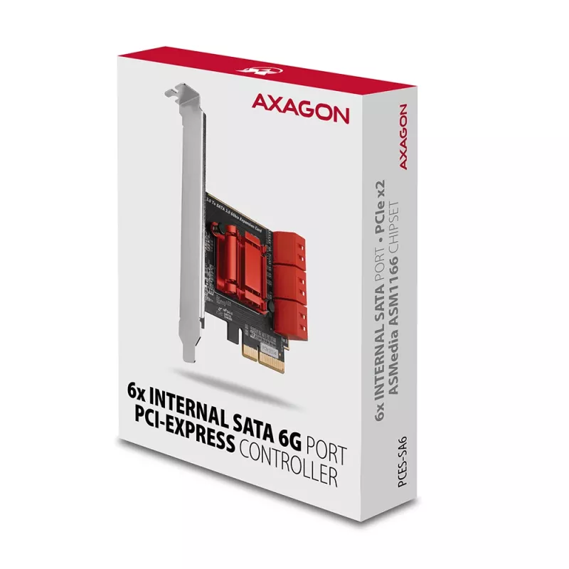 Rozhranie karta AXAGON PCES-SA6 — PCIe na SATA (ASM1166), 6 Gbit/s, full-height/low-profile, interná