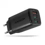 Axagon ACU-DPQ65 GaN nástenná nabíjačka 65W, 3 konektory (USB-A + Dual-USB-C), PD3.0/QC4+/PPS/Apple
