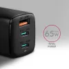 Axagon ACU-DPQ65 GaN nástenná nabíjačka 65W, 3 konektory (USB-A + Dual-USB-C), PD3.0/QC4+/PPS/Apple