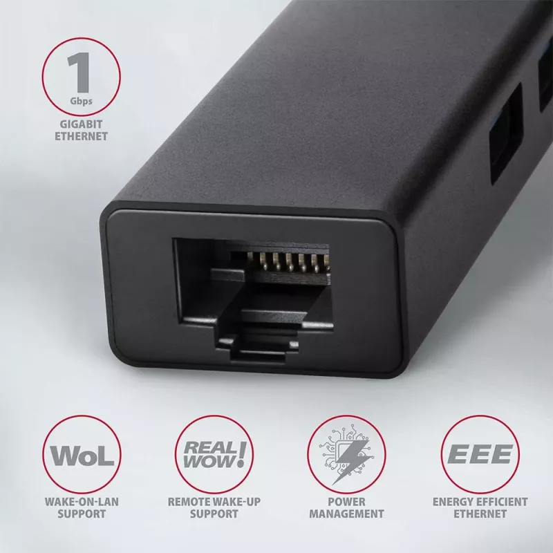 Axagon HMA-GL3A multiport hub USB 3.0 typ A Gbit-LAN 3x USB-A microSD káblový USB 3.2 Gen 1 (3.1 Gen 1) Type-A čierny
