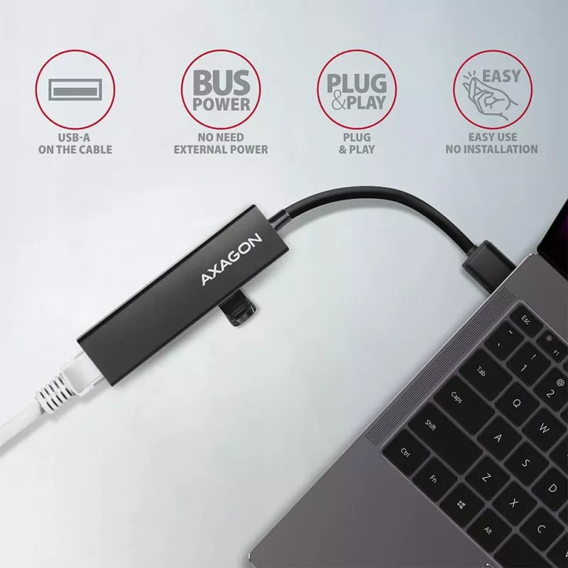Axagon HMA-GL3A multiport hub USB 3.0 typ A Gbit-LAN 3x USB-A microSD káblový USB 3.2 Gen 1 (3.1 Gen 1) Type-A čierny