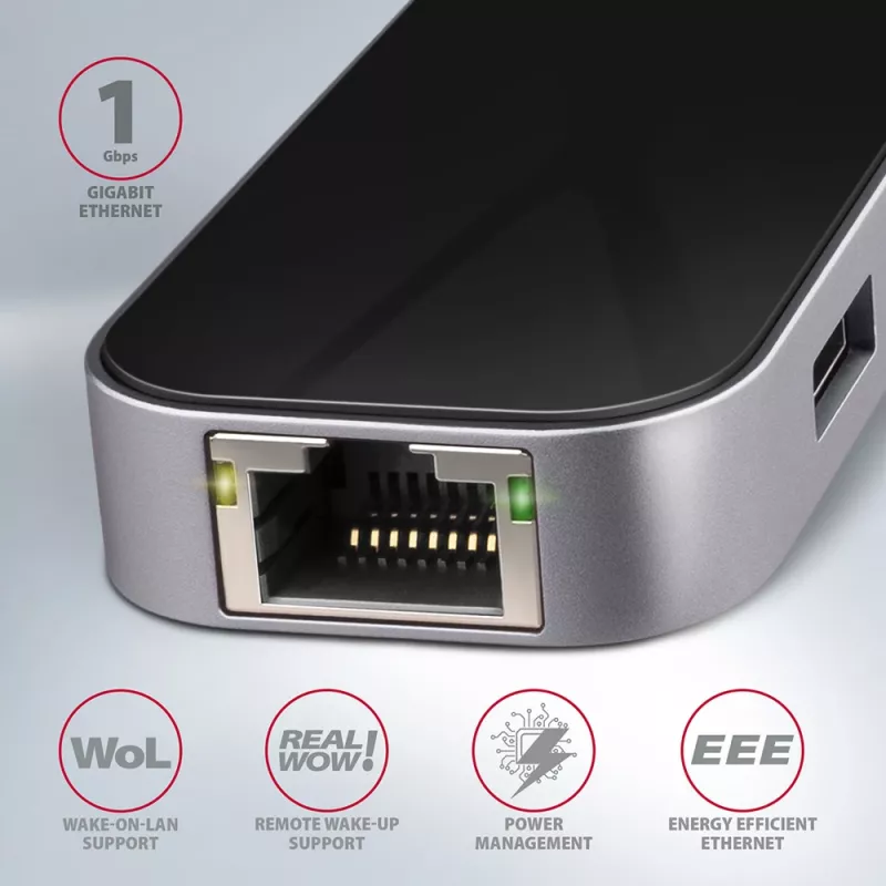 Axagon HMC-6GL USB 3.2 Gen 1 hub, 3x USB-A, HDMI 4K/30Hz, RJ-45, PD 100W, 20 cm USB-C kábel