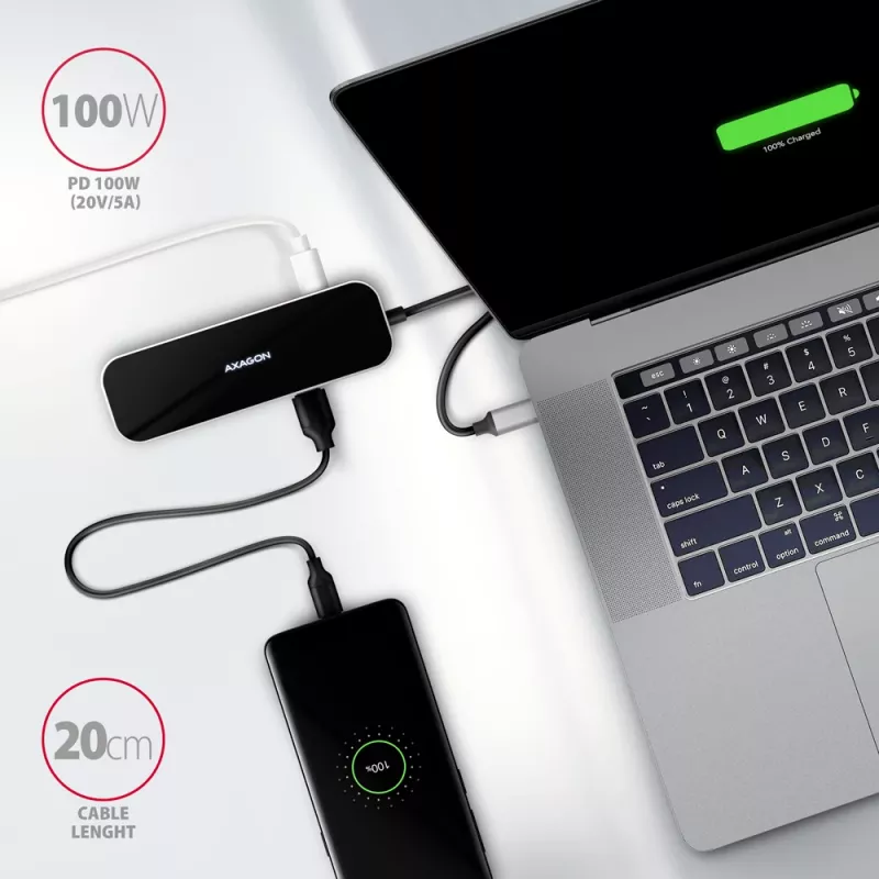 Axagon HMC-6GL USB 3.2 Gen 1 hub, 3x USB-A, HDMI 4K/30Hz, RJ-45, PD 100W, 20 cm USB-C kábel