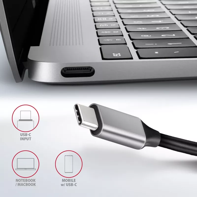 Axagon HMC-6GL USB 3.2 Gen 1 hub, 3x USB-A, HDMI 4K/30Hz, RJ-45, PD 100W, 20 cm USB-C kábel