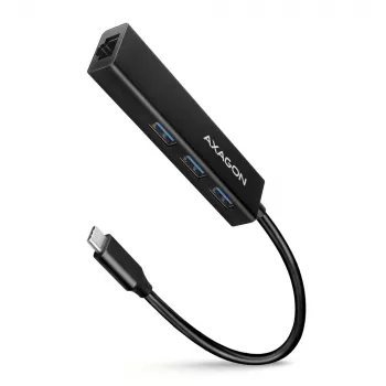 USB-C hub Axagon HMC-GL3A 3x USB-A Gbit-LAN čierna