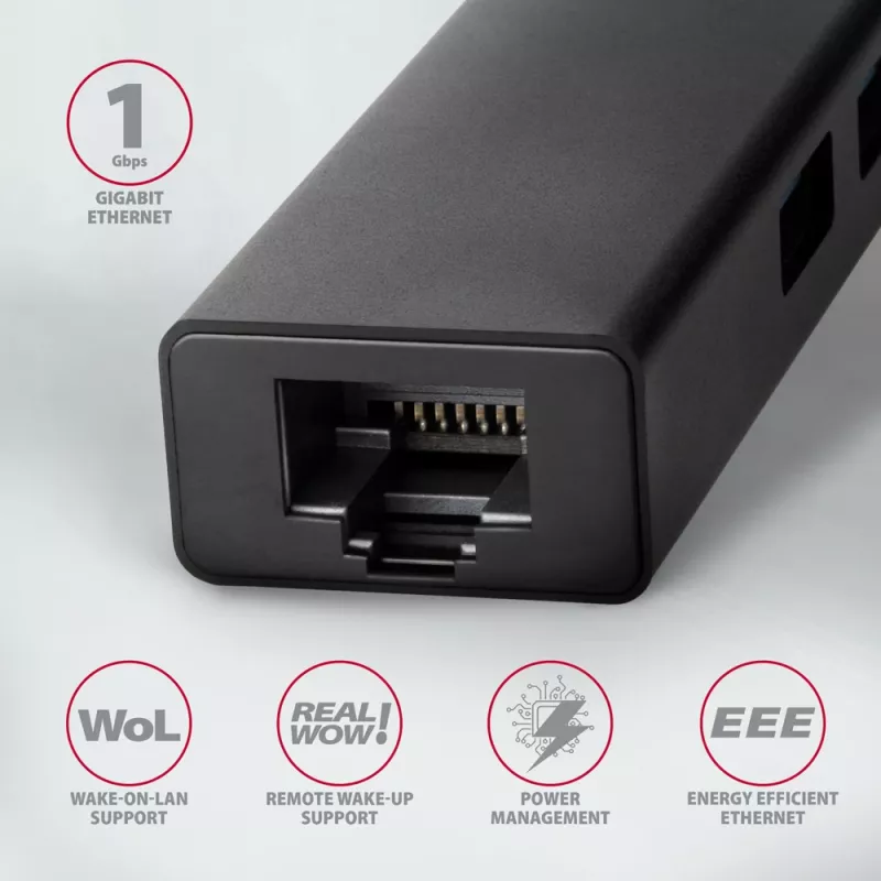 USB-C hub Axagon HMC-GL3A 3x USB-A Gbit-LAN čierny