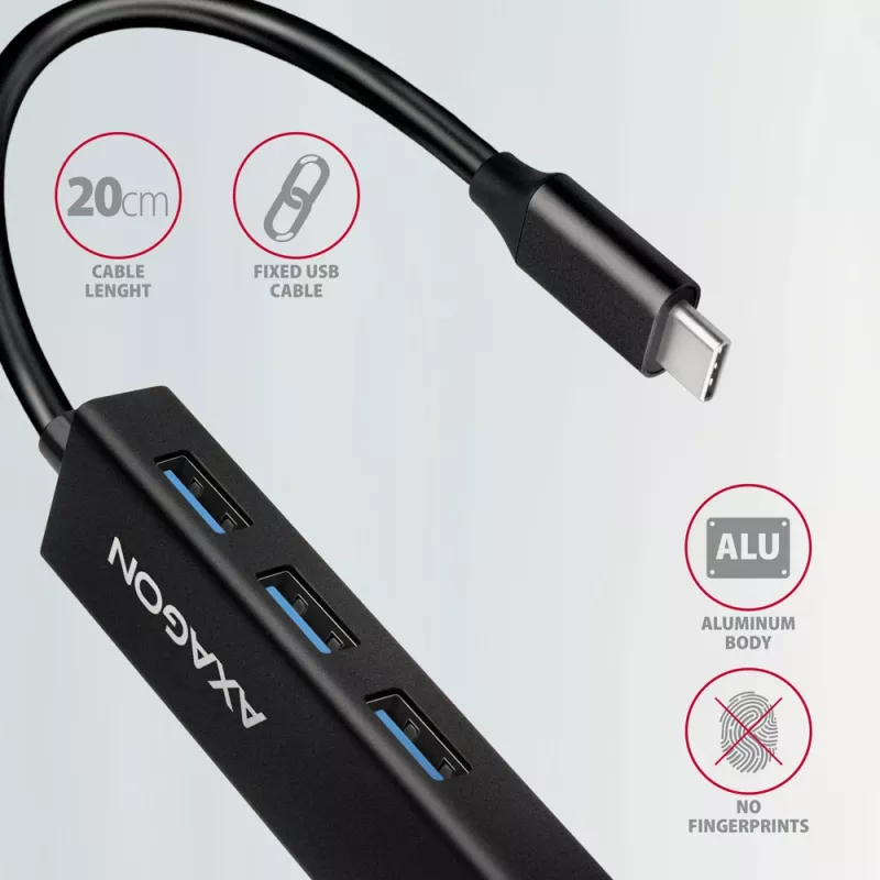 USB-C hub Axagon HMC-GL3A 3x USB-A Gbit-LAN čierny