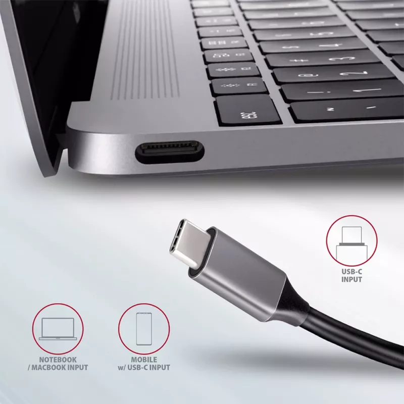 Axagon HMC-5 USB 3.2 Gen 1 hub, 2x USB-A, HDMI, SD/microSD, PD 100W, 20 cm USB-C kábel