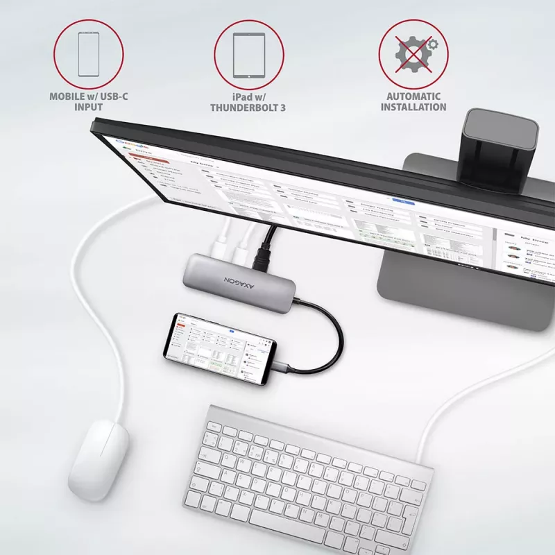 Axagon HMC-5 USB 3.2 Gen 1 hub, 2x USB-A, HDMI, SD/microSD, PD 100W, 20 cm USB-C kábel