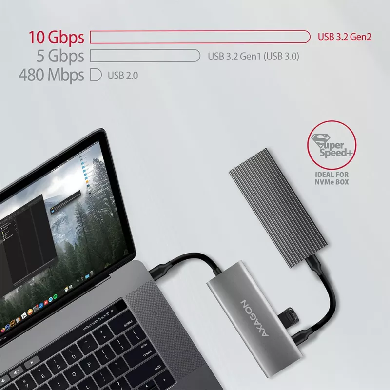Axagon HMC-5G2 SPEEDSTER rozbočovač USB-C 5 v 1, 2x USB-A, 2x USB-C, HDMI, PD 60 W