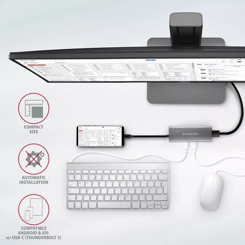 Axagon HMC-5G2 SPEEDSTER rozbočovač USB-C 5 v 1, 2x USB-A, 2x USB-C, HDMI, PD 60 W
