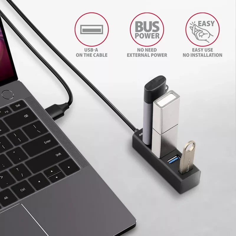 Axagon HUE-M1AL 4x USB 3.2 Gen 1 MINI-hub, kov, 1,2 m USB-A kábel