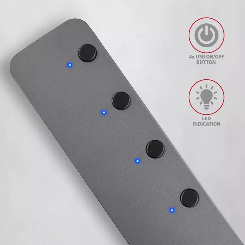 Axagon HUE-MSA Superspeed USB-A switch hub 4x USB 3.0 aktívny - 20cm čierny USB 3.2 Gen 1 (3.1 Gen 1) Type-A 5000 Mbit/s sivý