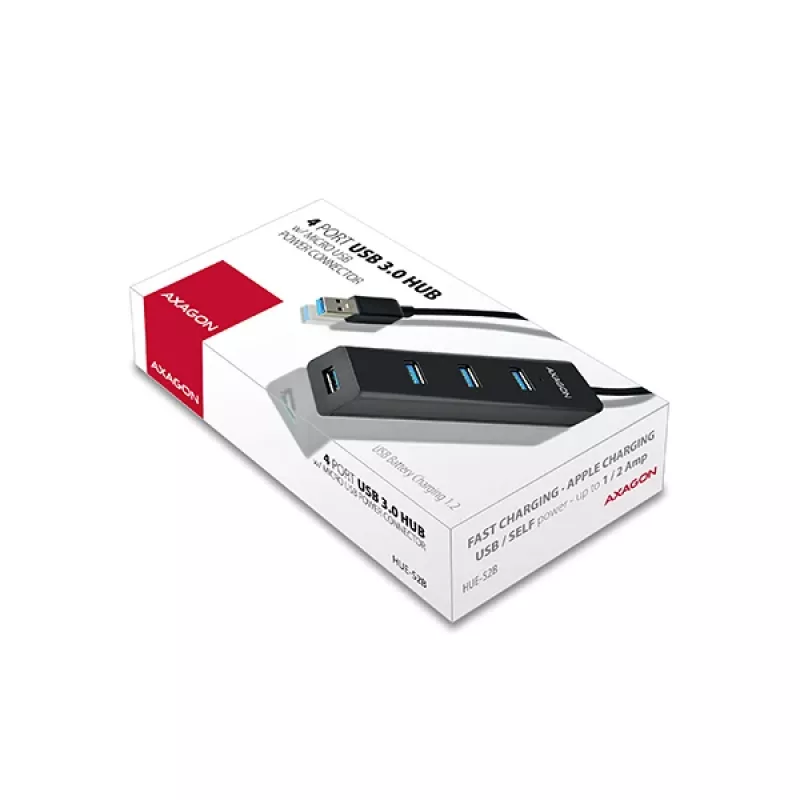 Axagon HUE-S2B 4x USB 3.0 CHARGING hub, napájanie cez Micro-USB