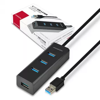 Axagon HUE-S2BL 4x USB 3.0 CHARGING hub s 1,2 m káblom, napájanie cez Micro-USB
