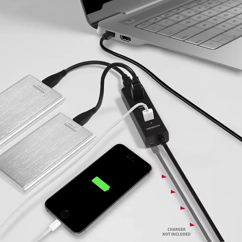 Axagon HUE-S2BL 4x USB 3.0 CHARGING hub s 1,2 m káblom, napájanie cez Micro-USB