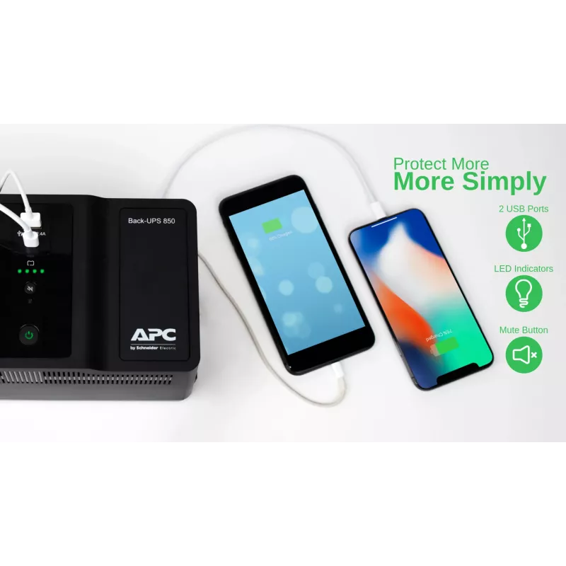 APC Back-UPS BE850G2-GR - záložné napájanie 8 zásuviek, 850VA, 2 USB nabíjačky, 1 USB dátový konektor