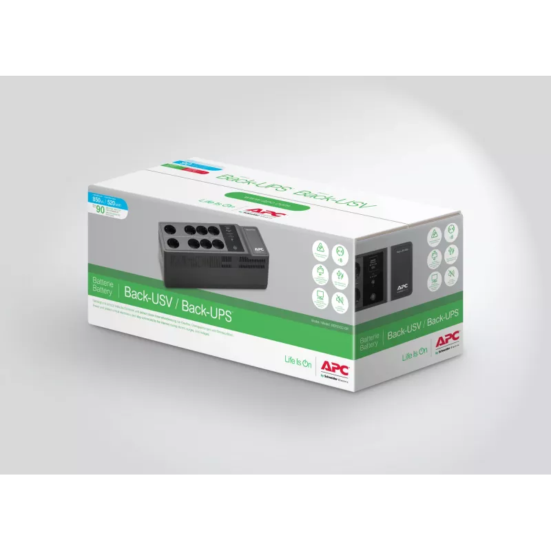 APC Back-UPS BE850G2-GR - záložné napájanie 8 zásuviek, 850VA, 2 USB nabíjačky, 1 USB dátový konektor
