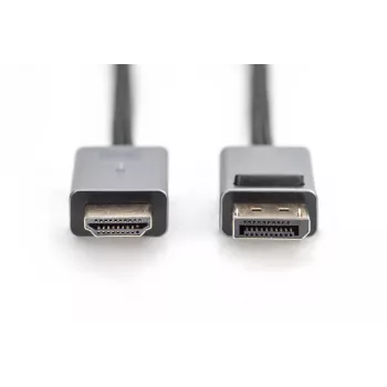 DIGITUS DP-na-HDMI kábel s LED 4K/30Hz, 2m hliníkové puzdro, pozlátené, podporuje 4K30Hz