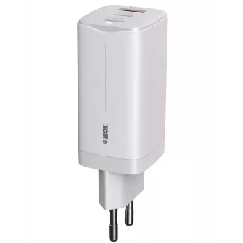 IBOX mobilná nabíjačka ILUC65W, 65W, 2x USB-C + 1x USB-A, biela, 1,5 m kábel