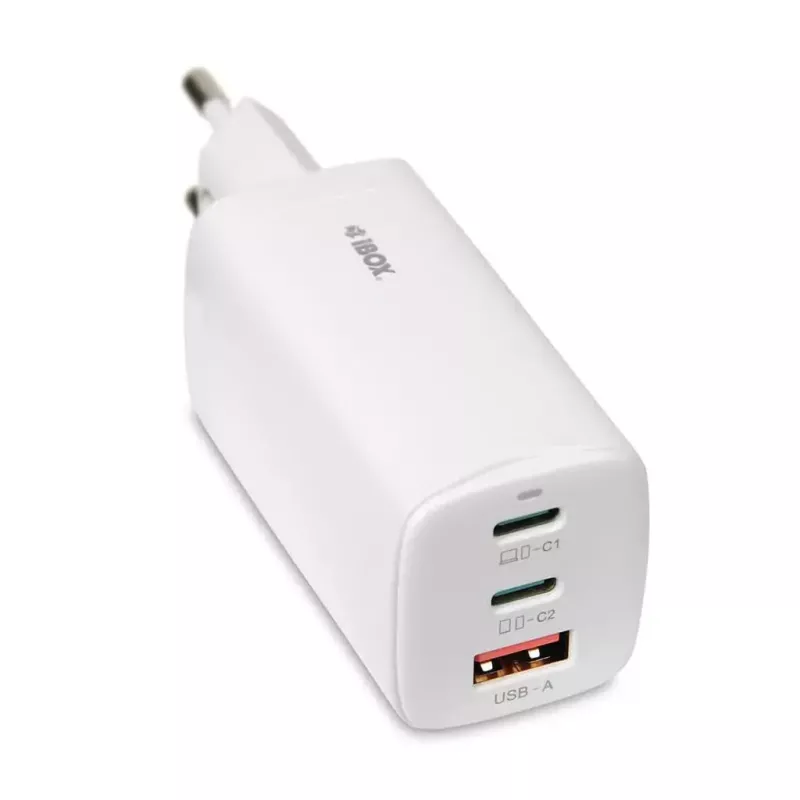 IBOX mobilná nabíjačka ILUC65W, 65W, 2x USB-C + 1x USB-A, biela, 1,5 m kábel