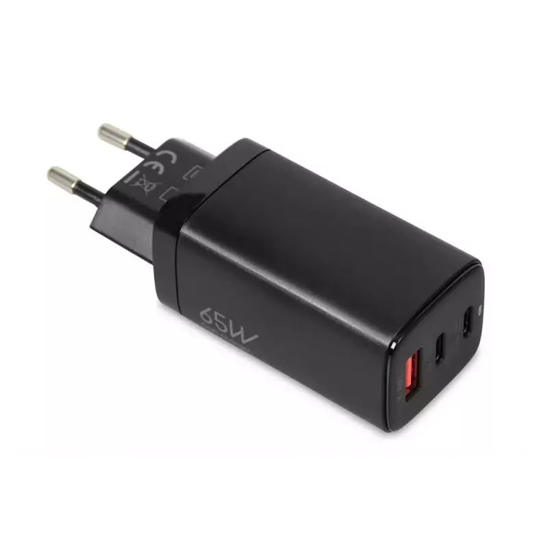 AC nabíjačka pre mobilné zariadenia IBOX ILUC65B — 65 W, 3x USB (2x USB‑A Gen1, 1x USB‑C), čierna, 100–240 V