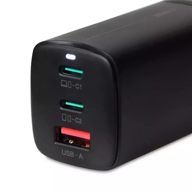 AC nabíjačka pre mobilné zariadenia IBOX ILUC65B — 65 W, 3x USB (2x USB‑A Gen1, 1x USB‑C), čierna, 100–240 V