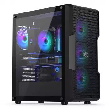 PC skriňa ENDORFY Regnum 400 ARGB Tower čierna — ATX, tvrdené sklo, ARGB, 3x120 mm vpredu, 1x120 mm vzadu, podporuje GPU 37 cm