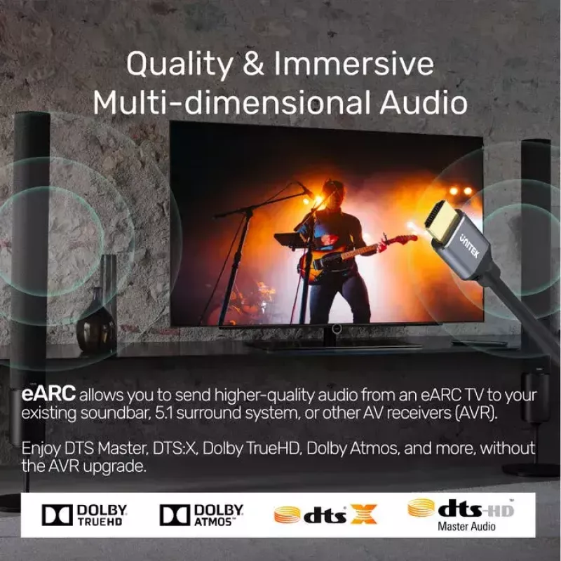 HDMI kábel Unitek C140W 5 m – HDMI typ A na typ A, HDMI 2.1, 48 Gbit/s, 120 Hz, čierny