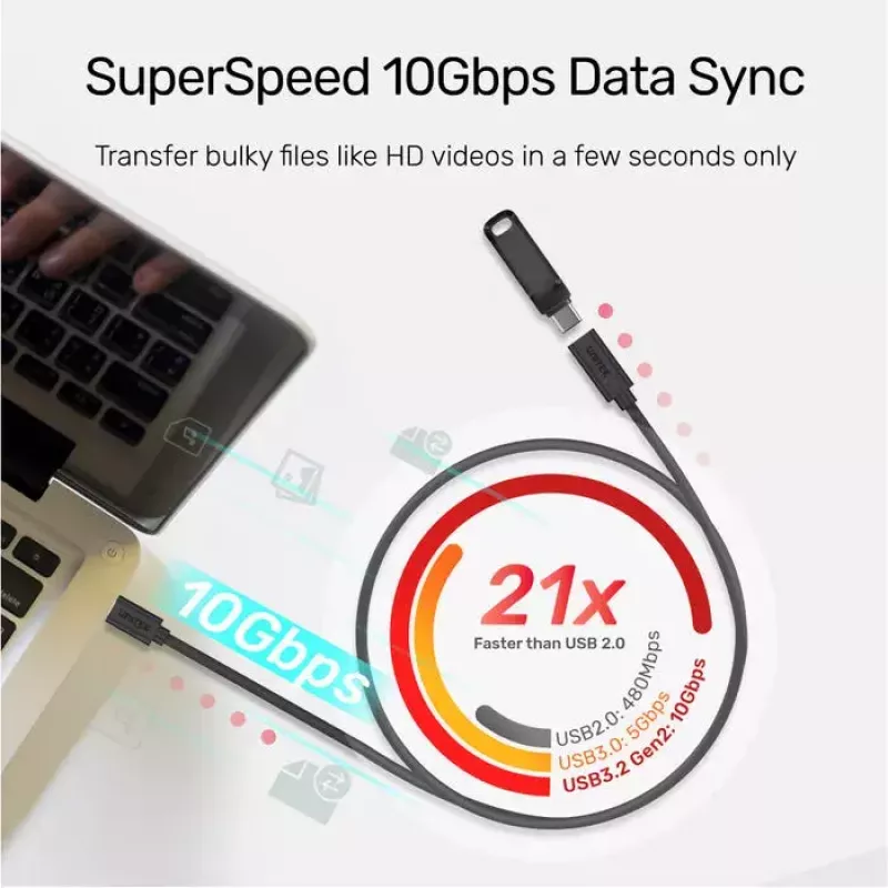 Unitek C14086BK-1.5M predlžovací kábel USB-C (M/F), 10 Gbps, 4K, PD 100 W, 1,5 m, čierny