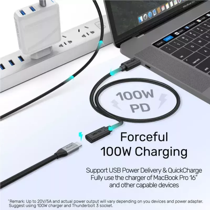 Unitek C14086BK-1.5M predlžovací kábel USB-C (M/F), 10 Gbps, 4K, PD 100 W, 1,5 m, čierny