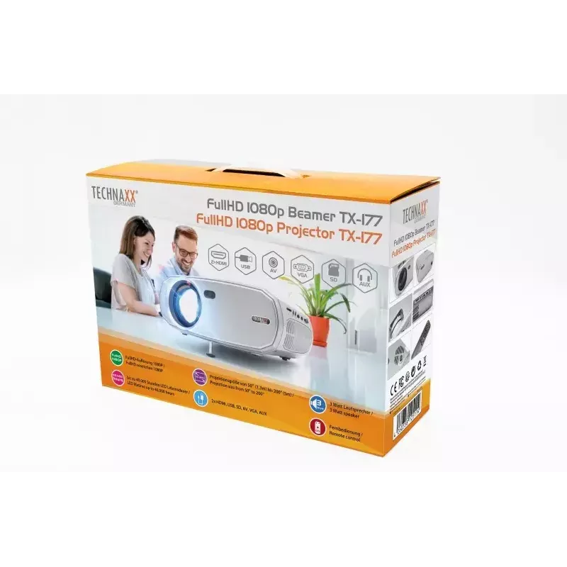 Projektor Technaxx TX-177 15000 ANSI lumen LCD 1080p biely
