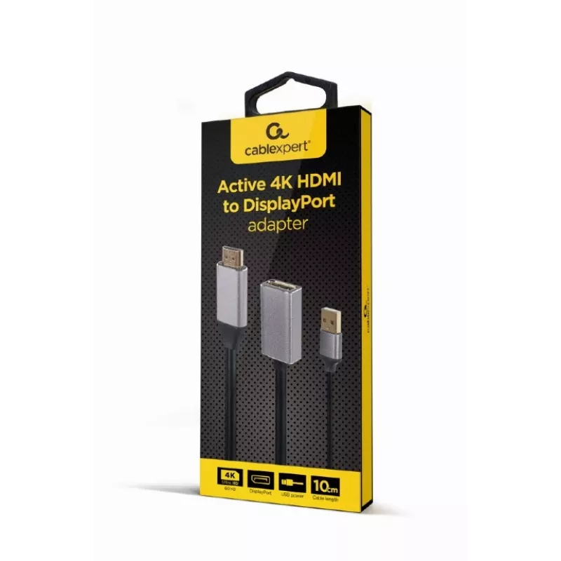 GEMBIRD Aktívny 4K HDMI konektor samec na DisplayPort konektor samica adaptér, čierny