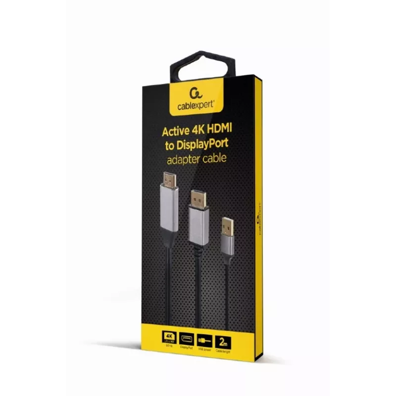 GEMBIRD Aktívny 4K HDMI konektor samec na DisplayPort konektor samec adaptérový kábel, 2 m – čierny