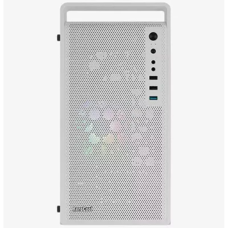 PC skriňa AEROCOOL PGS CS-109-G-WT-v1 Mini Tower SPCC biela — microATX, až do 26 cm GPU, FRGB, mesh predná strana