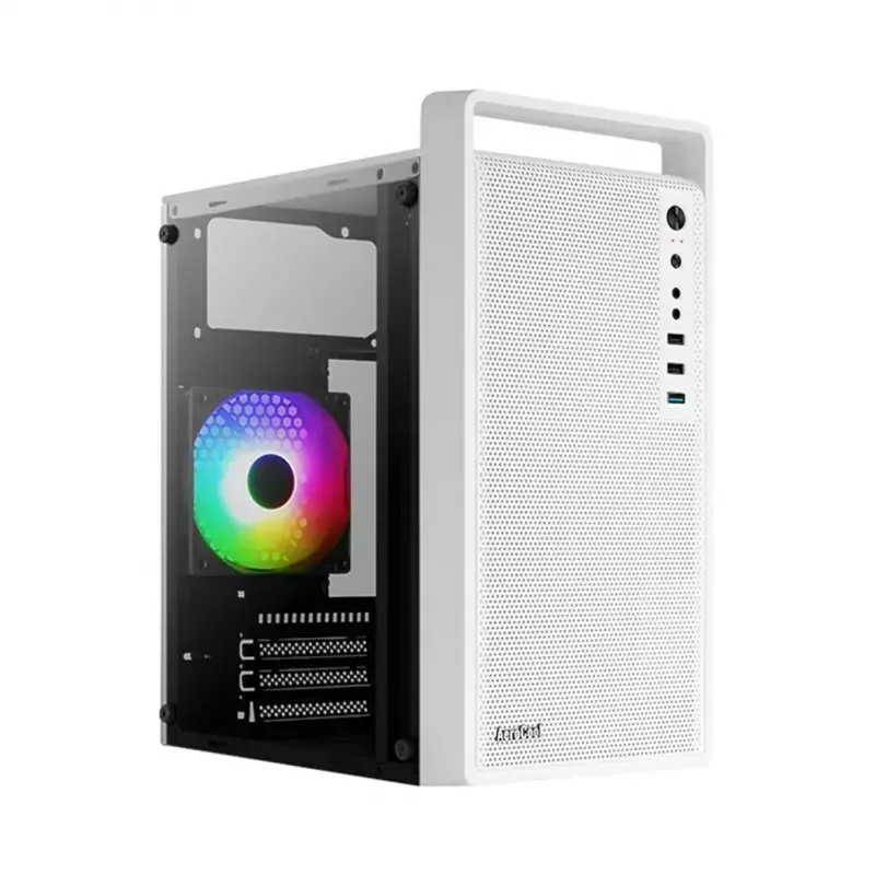 PC skriňa AEROCOOL PGS CS-109-G-WT-v1 Mini Tower SPCC biela — microATX, až do 26 cm GPU, FRGB, mesh predná strana