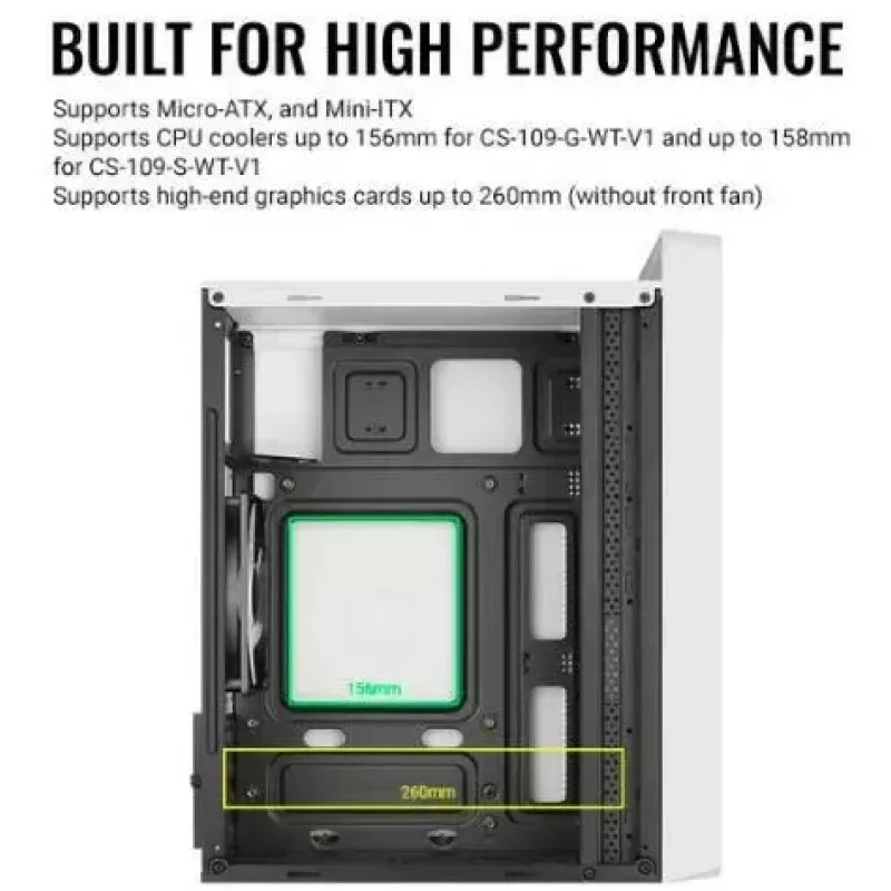 PC skriňa AEROCOOL PGS CS-109-G-WT-v1 Mini Tower SPCC biela — microATX, až do 26 cm GPU, FRGB, mesh predná strana