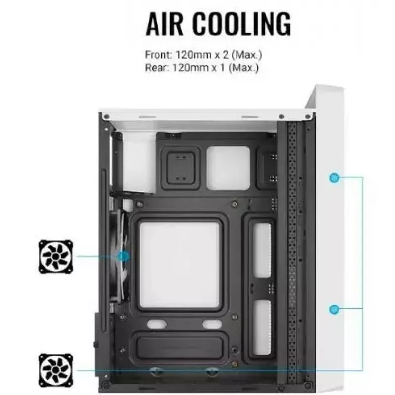 PC skriňa AEROCOOL PGS CS-109-G-WT-v1 Mini Tower SPCC biela — microATX, až do 26 cm GPU, FRGB, mesh predná strana