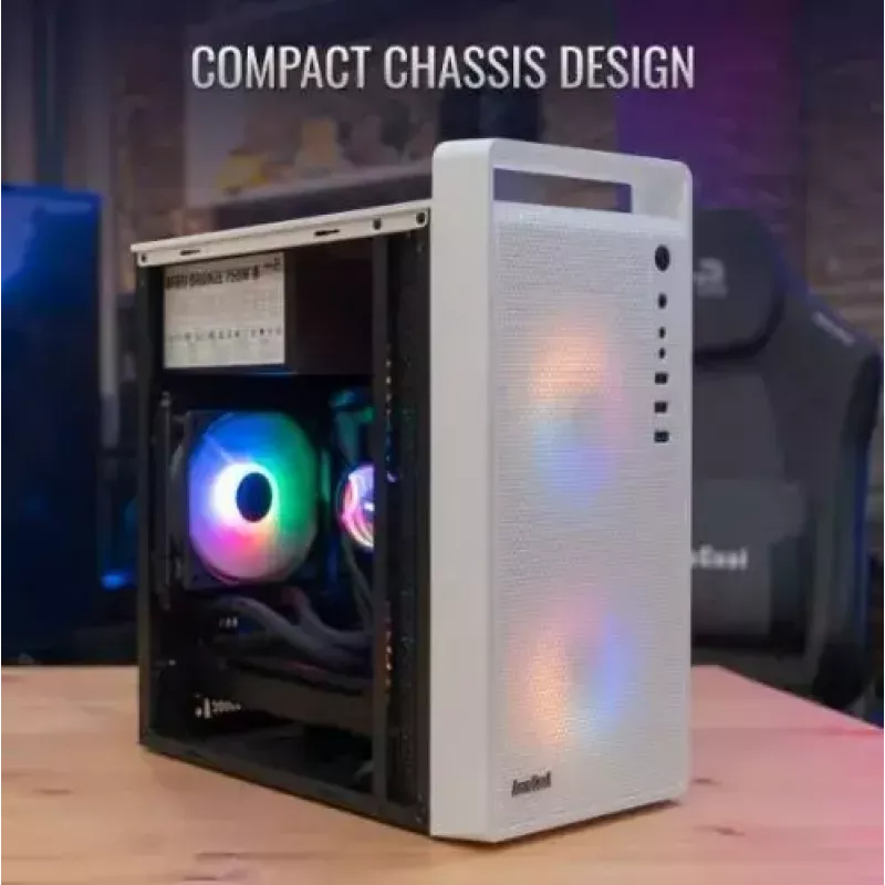 PC skriňa AEROCOOL PGS CS-109-G-WT-v1 Mini Tower SPCC biela — microATX, až do 26 cm GPU, FRGB, mesh predná strana