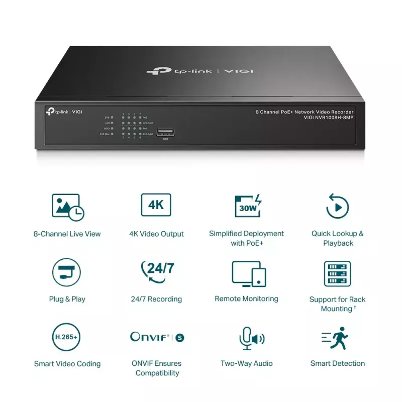 TP-Link VIGI 8-kanálový PoE+ sieťový videorekordér