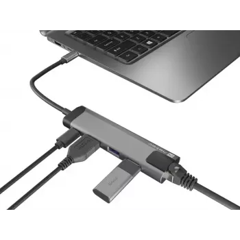 USB hub NATEC Fowler Go USB 3.2 Gen 1 Type-C nehrdzavejúca oceľ, 100 W PD, HDMI, Ethernet, čítačka kariet