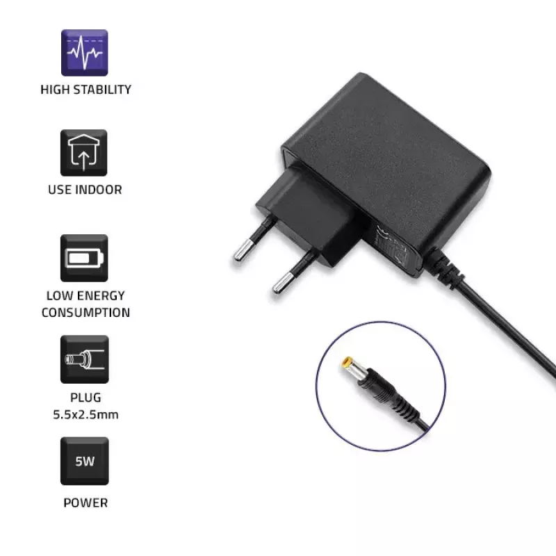 Qoltec 51021 zásuvkový napájací zdroj 5 W, 5 V, 1 A, 5,5x2,5 mm