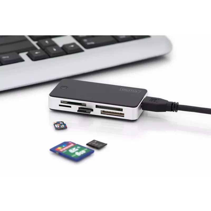 DIGITUS USB 3.0 čítačka kariet, podporuje MS/SD/SDHC/MiniSD/M2/CF/MD/SDXC karty, 1M USB-A pripojovací kábel