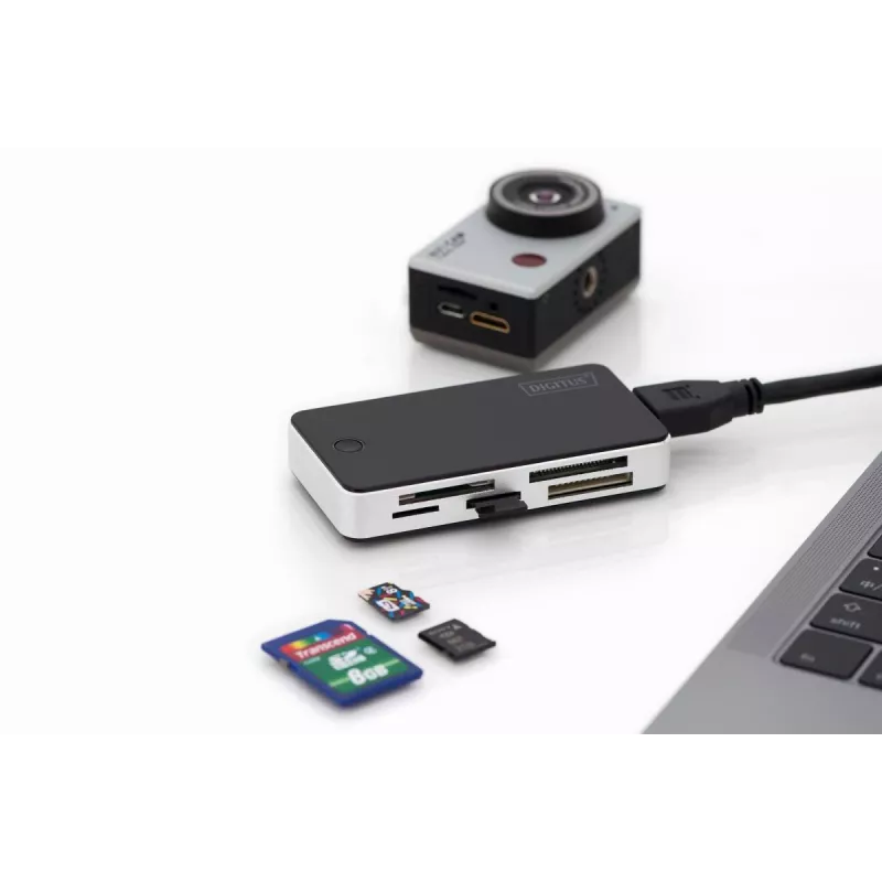 DIGITUS USB 3.0 čítačka kariet, podporuje MS/SD/SDHC/MiniSD/M2/CF/MD/SDXC karty, 1M USB-A pripojovací kábel