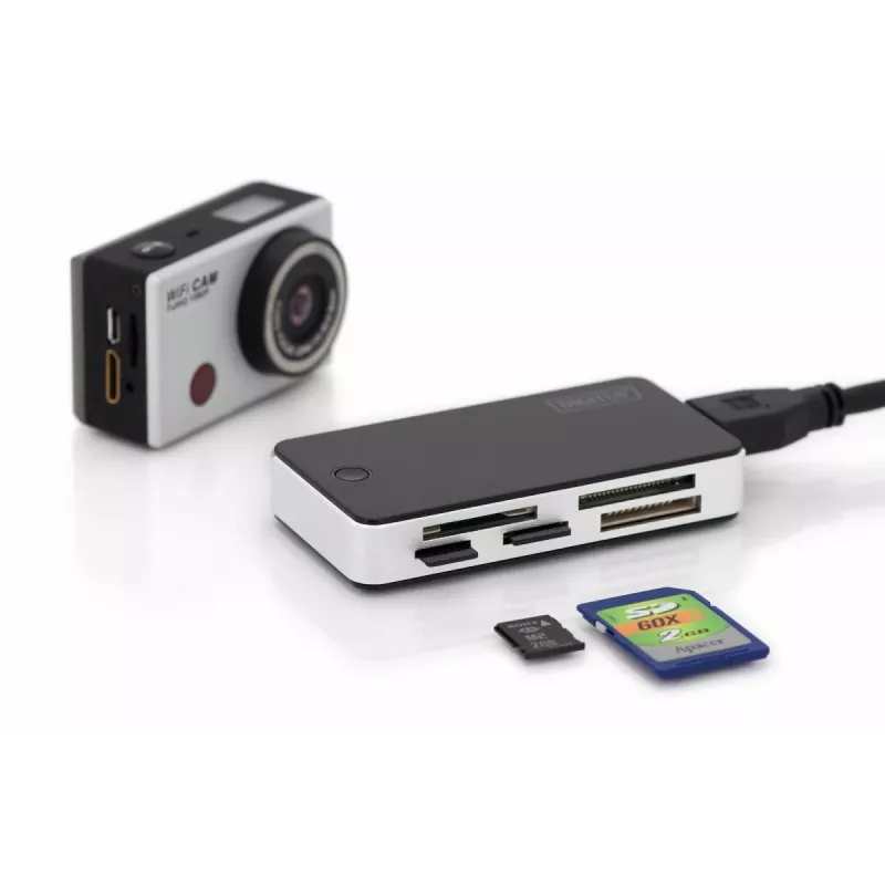 DIGITUS USB 3.0 čítačka kariet, podporuje MS/SD/SDHC/MiniSD/M2/CF/MD/SDXC karty, 1M USB-A pripojovací kábel