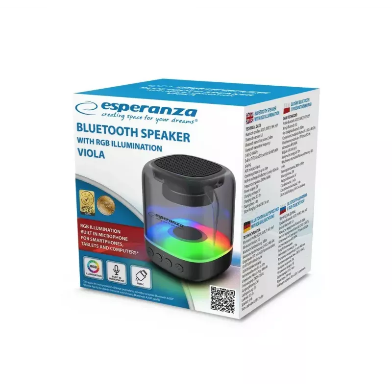 Prenosný reproduktor ESPERANZA EP154, 3W RMS, Bluetooth 5.0, MicroSD, FM, 4 h prehrávanie, čierny